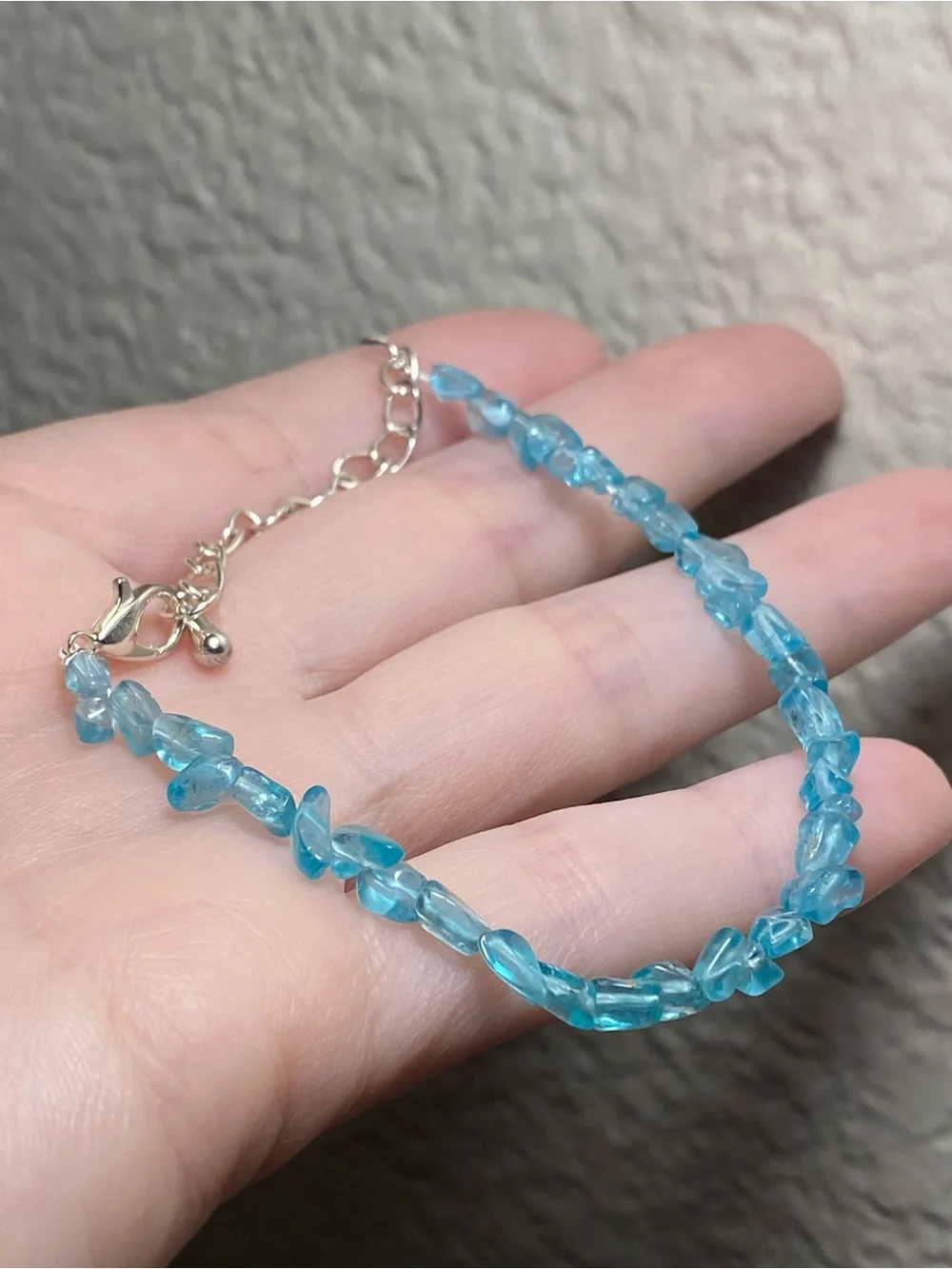 Natural Blue Apatite Chip - Adjustable Silver Bracelet